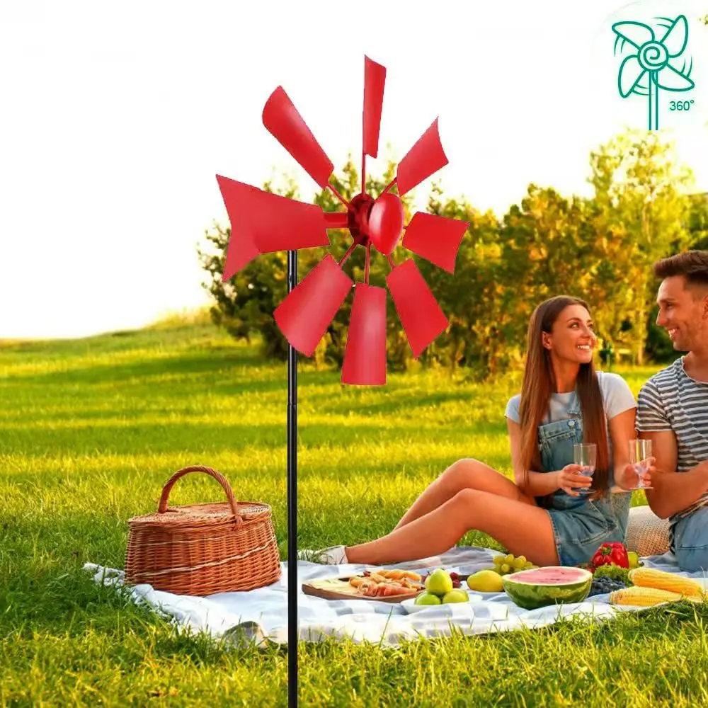 

New 24*73cm Wrought Metal Rotating Windmill 8 Colors Metal Landscape Ornament Outdoor Courtyard Yard Windmill