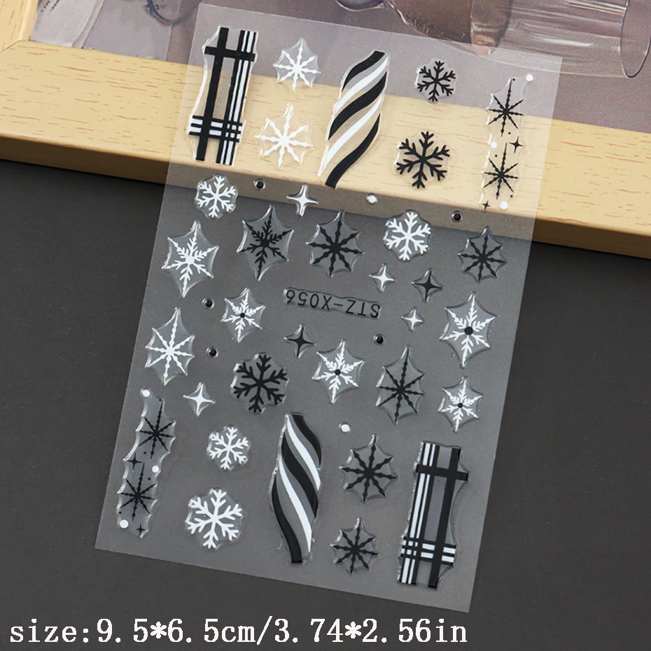 2 uds copo de nieve pegatinas navideñas para decoración de uñas negro blanco copo de nieve y líneas deslizadores de uñas de Navidad suministros de decoración de manicura DIY
