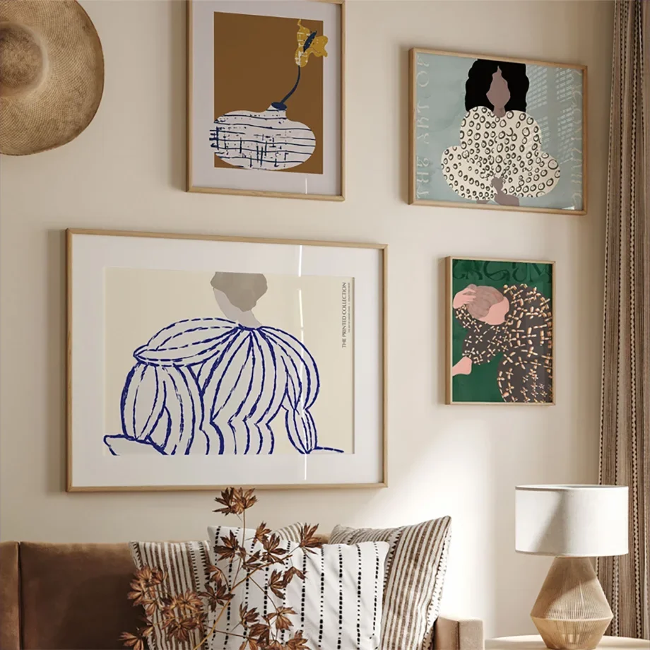 Abstract Yayoi Kusama Style Line Pajama Girl Posters Art Prints Canvas Painting Wall Pictures Living Room Home Indoor Decorat