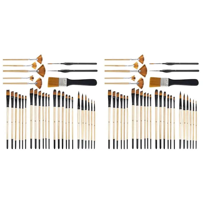 A84X-64Pcs Paint Brushes For Acrylic Painting,Premium Nylon Bristles With Round, Filbert, Flat, Fan, Angle, Fine Detail Brush