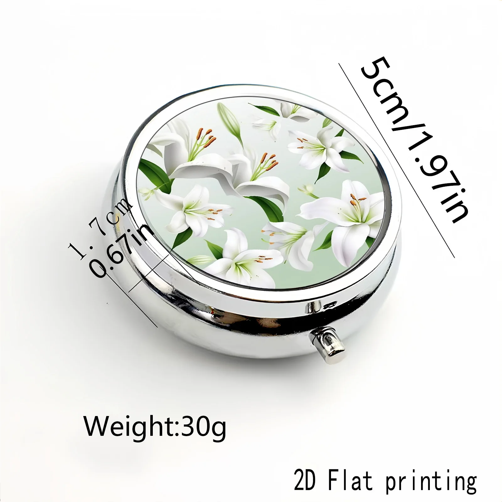 White Lily Flower Pattern, Two Square Compartments, Three Round Compartments, Two Small Medicine Boxes, Portable Medicine Storage, Small Jewelry Storage, Suitable for Handbags or Travel, Fresh and Elegant, Ideal as Gifts, Souvenirs, Prizes, or Small Presents