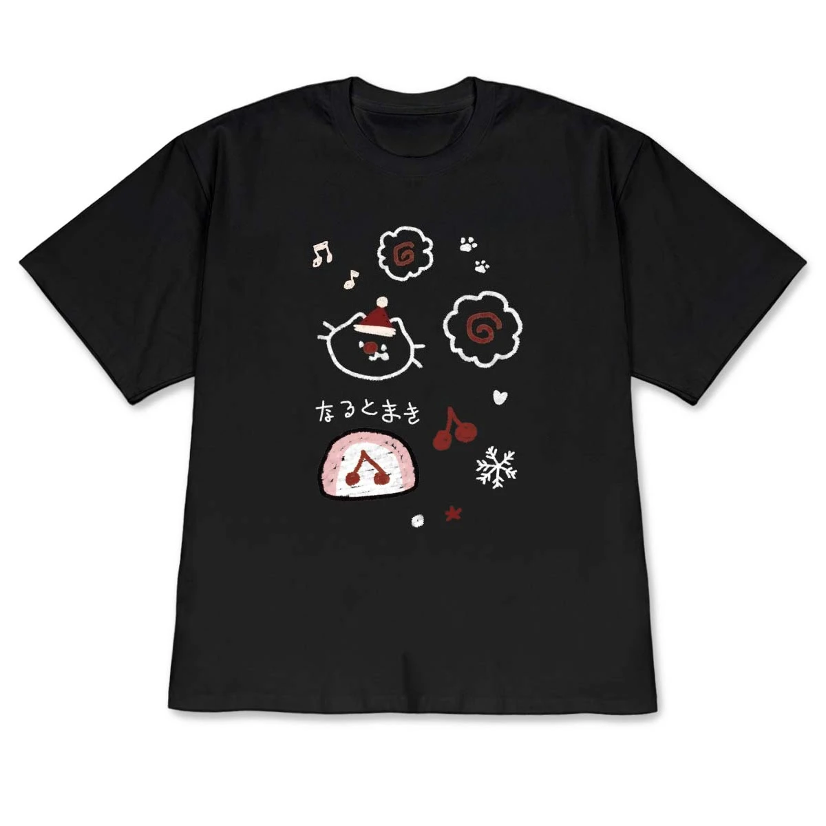 Kawaii Black Cat Print T-shirt Cute Stick Figure Short-Sleeve Casual O-Neck Japanese Doodle Casual Clothes Versatile Girls OOTD