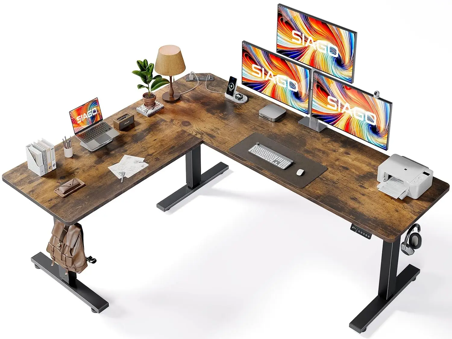 L-Shaped Standing Desk 75x63 Inch Adjustable Corner Desk With Charging Station Memory Controller Home Office, Customized