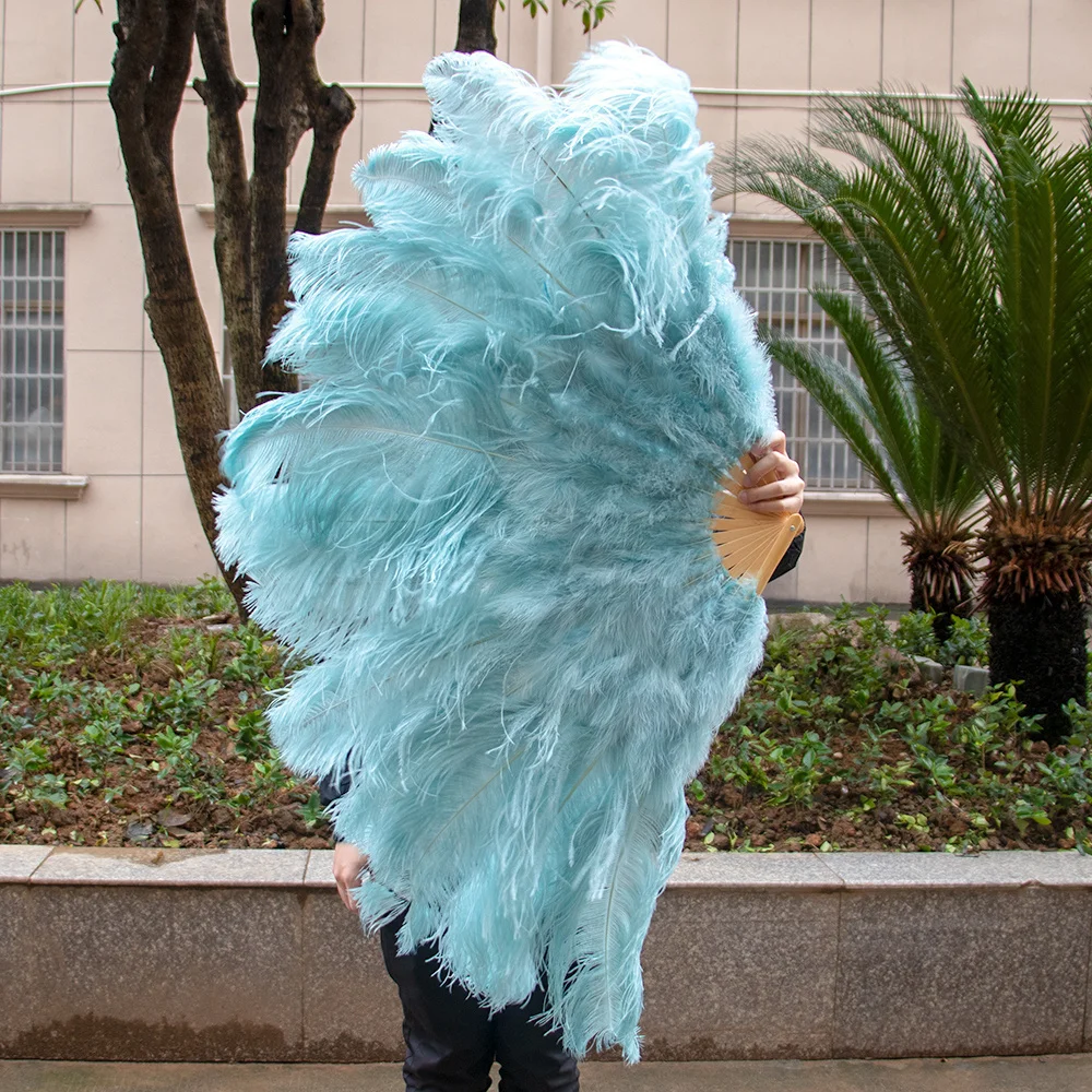 130cm White Big Fluffy Ostrich Feather Fan Large Hand fan for Party Stage Performance Dancer Props Foldable 13Bars