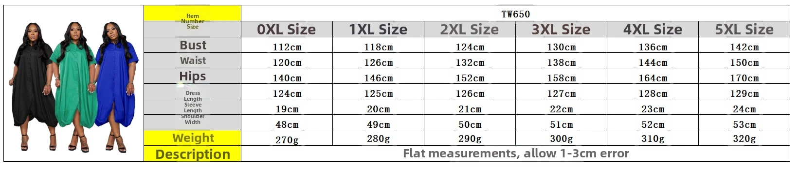 TW650 plus Size Solid Color Cardigan Dress Summer European American Style Loose Fit Short-Sleeved Fashion Commute Dress