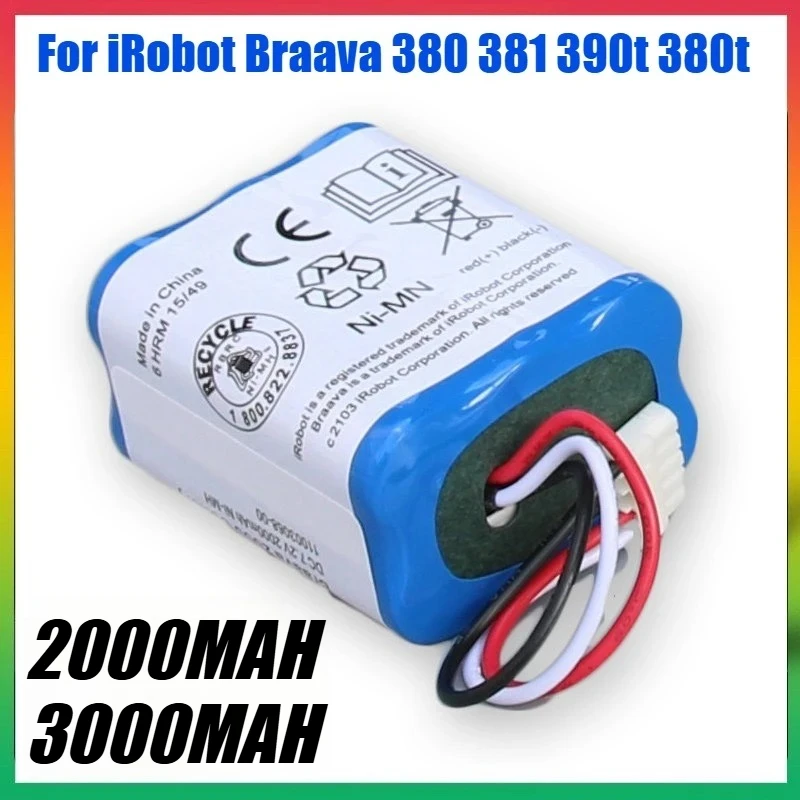 

Rechargeable Lithium Battery for iRobot Braava 380 381 390t 380t Sweeping Robot Mint 5200 Floor Scrubber Battery 3000mAh 2000mAh