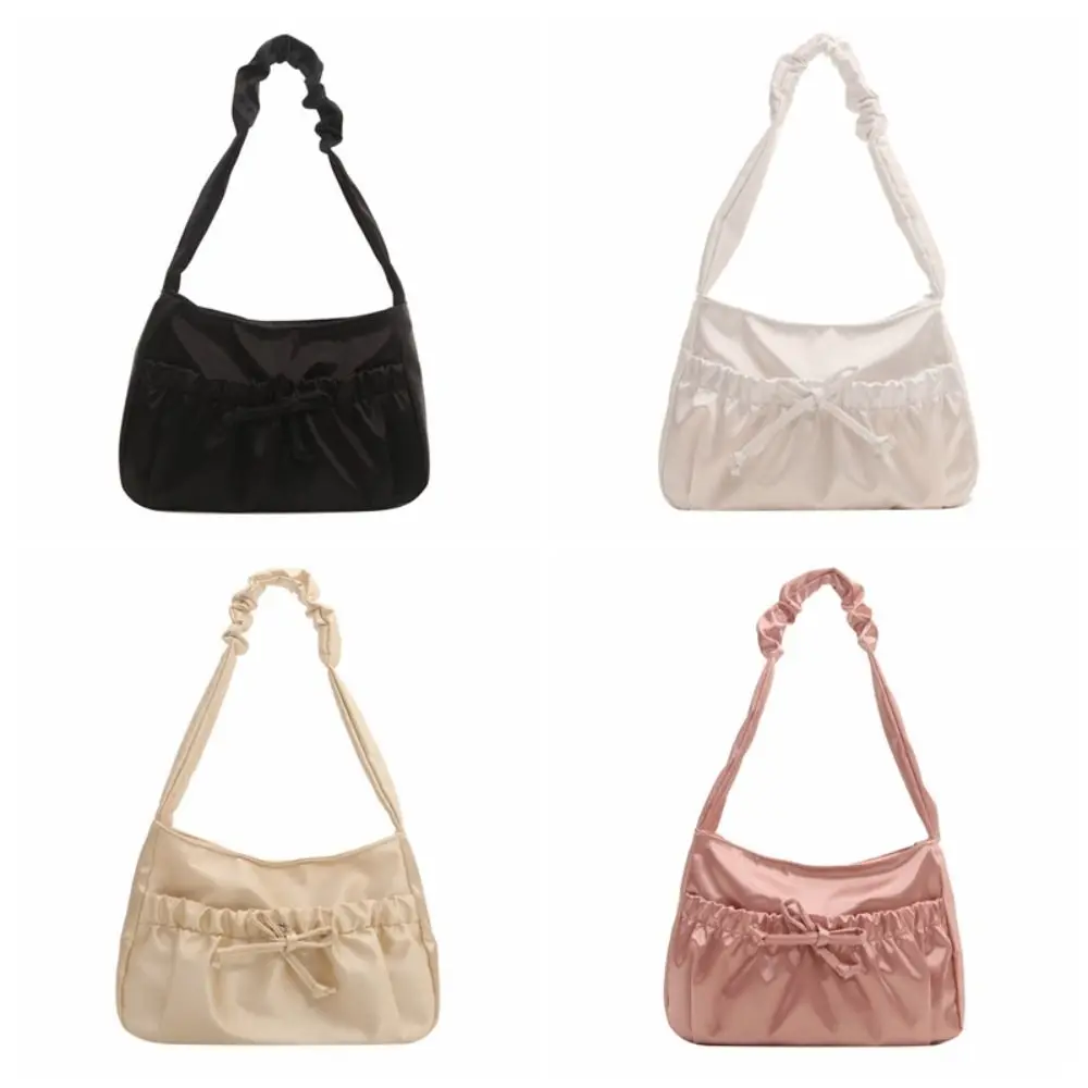 Satin Pleated Hand Bag Simple Bow Portable Fashion Underarm Bag Luxury Korean Style INS Shoulder Bag Storage Bag