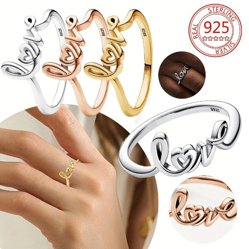 

Original 925 Sterling Silver Rings Handwritten Love For Women Original Silver 925 Rings Brand Jewelry Gift