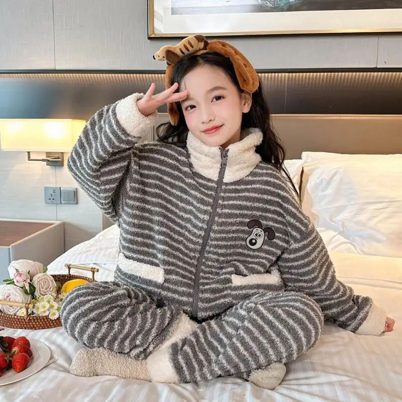 

Детские фланелевые пижамы, новинка 2023 года, весенне-зимняя плотная домашняя одежда на флисовой подкладке для девочек, детская зимняя теплая одежда, милая кавайная мода