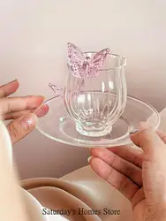 Suits Butterfly Glass Cup Saucer  Plate Coffee Cup Dish Set Afternoon Tea Cup Plates Girls Gift