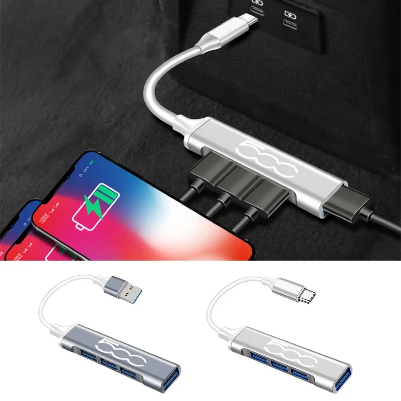 Adaptador USB 3,0 HUB 4 en 1 tipo C para Fiat Panda 500 500x500l 500c 500e TIPO PUNTO BRAVO Stilo accesorios de Interior de coche