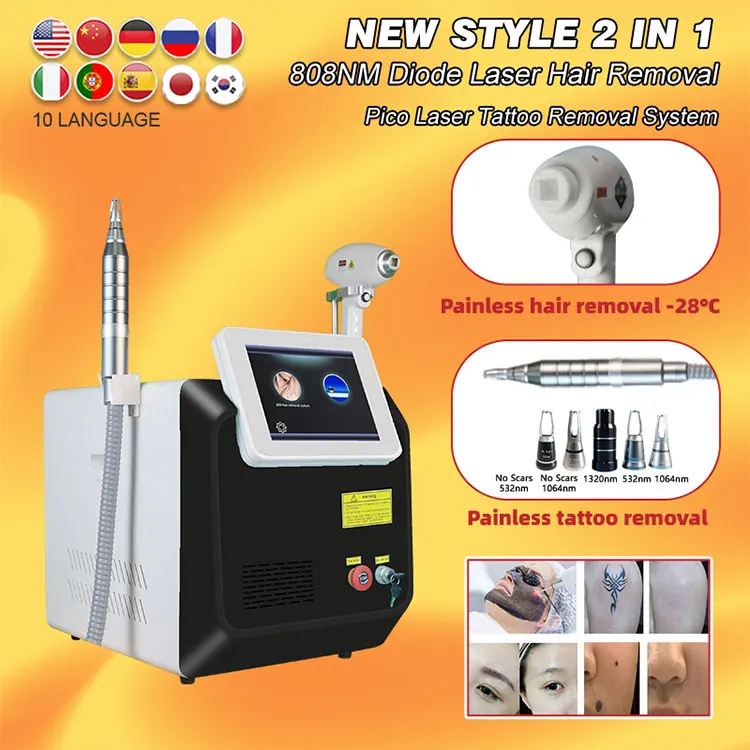 Professional 2 in 1 Skin Rejuvenation 808 755 1064 PICO Nd Yag Removal Eyebrow Laser Diode Hair Removal Laser 808