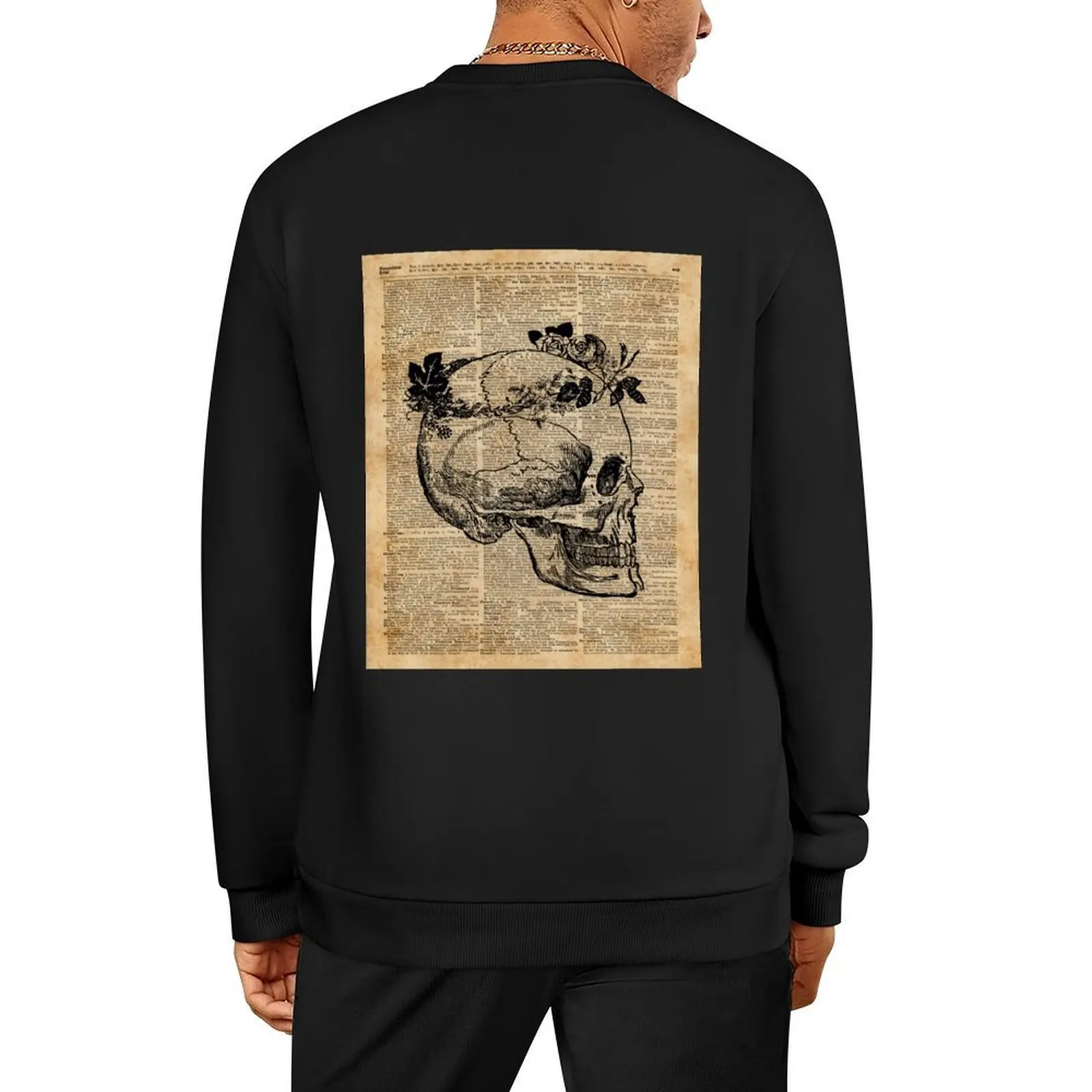 

Skull in Floral Wreath Ink Drawing Dictionary Art Pullover men's sweat-shirt clothes for men mens clothing oversize sweatshirts