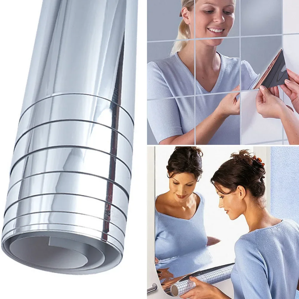 2pcs DIY Mirror Wall Sticker Soft Mirror Acrylic Material Smooth and Easy to Stick Use Room Bathroom Self Stick Full Body Mirror