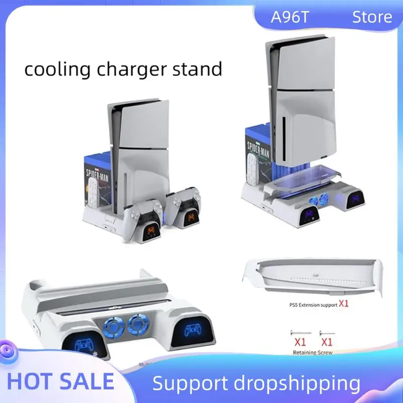 

A96T For PS5 Slim Multifunctional Cooling Charging Base With Disc Storage Rack Suitable For PS5 Controller Charging Base