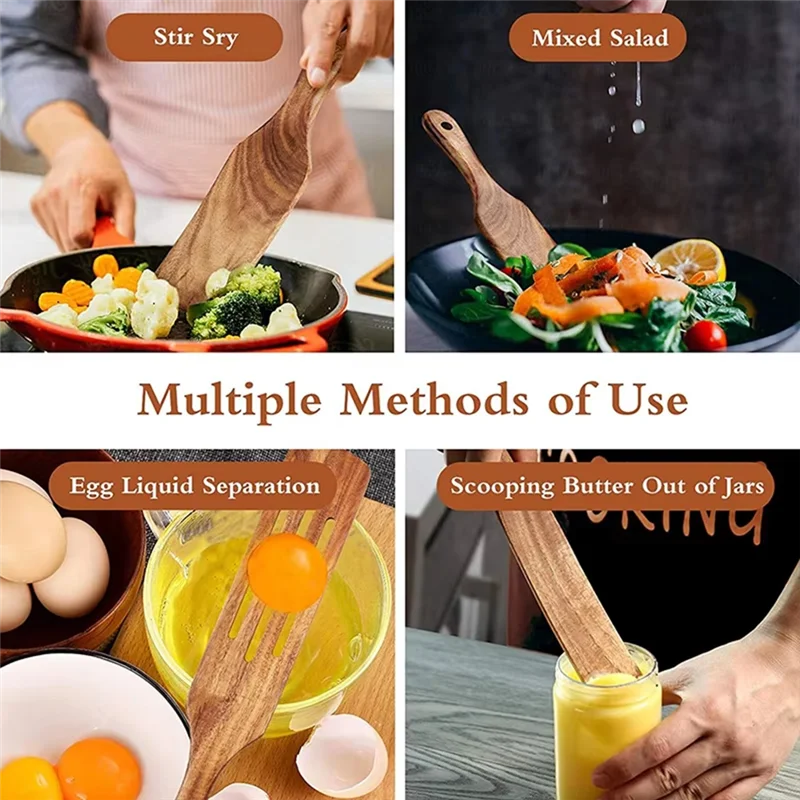 6 Pcs Wooden Spurtle Set Natural Acacias Spatula Kitchen Tools For Stirring For Cooking
