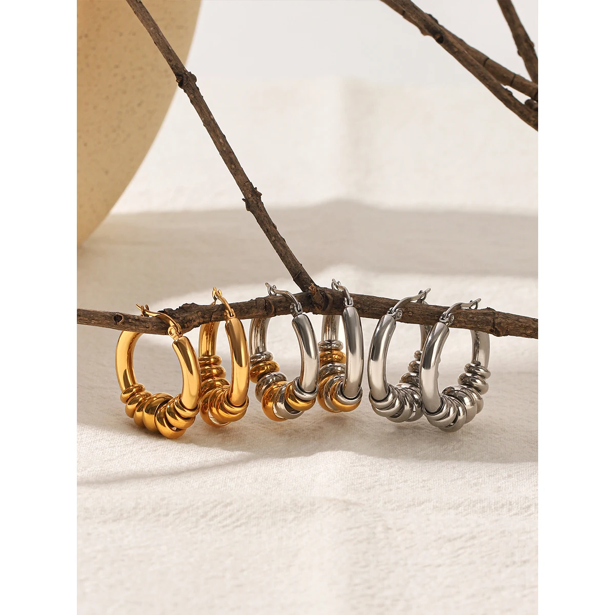 

NovaWay Stainless Steel 18K Gold Plated Coil Hoop Earrings Waterproof No Fade for Women Daily Office Party Gift