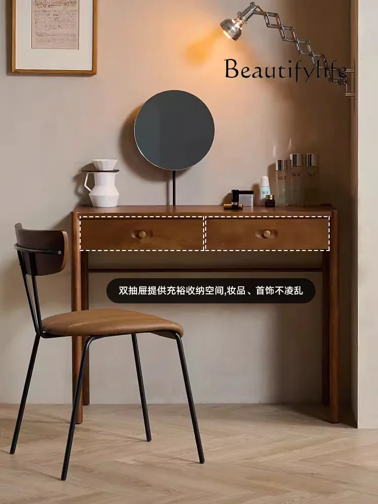 

Nordic Modern Minimalist Retro Distressed Solid Wood Dressing Table Bedroom Light Luxury with Mirror Makeup Table