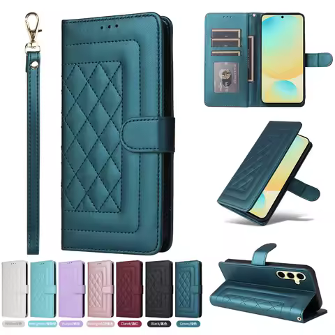 For Samsung Galaxy S24 FE S24 S23 Ultra S22 S21 Plus A06 A16 A05 A05S A15 A25 A35 A55 A54 A34 A24 Wrist Strap Wallet Cover Case