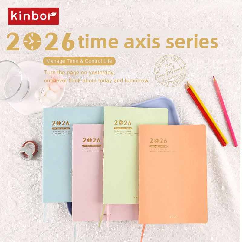 Kinbor 2026 A5 مجلة مخططة ذات ثمانية شبكات مع ورق BaChuan ممتاز 52 جرام، بولي يوريثان ناعم صفحتين لتنظيم وقت الأسبوع/خطة 21 يومًا