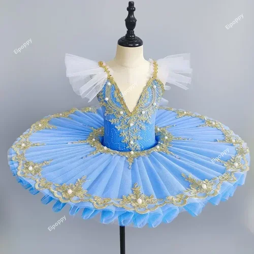 Imagen 2 del producto Vestido de fiesta de Ballet profesional para niña, traje de baile de Ballet de princesa panqueque azul y rosa