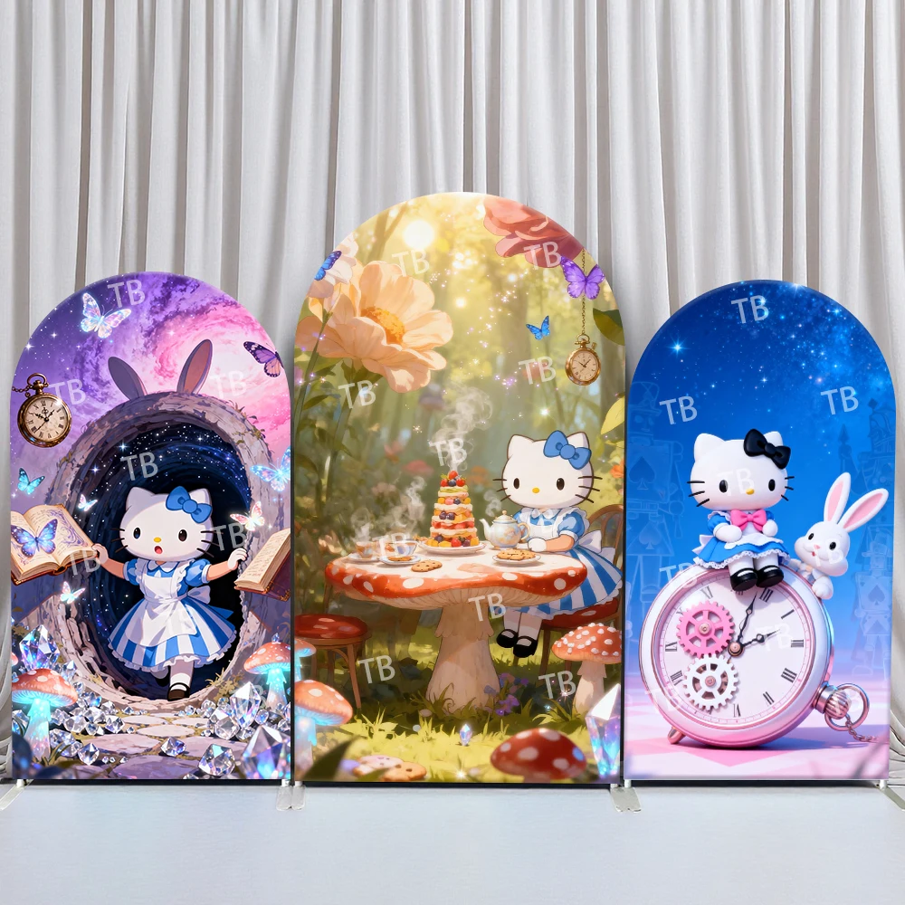 

Sanrio Hello Kitty Tea Party Style Arch Backdrop Cover Whimsical Festive Scene For Kids Birthday Baby Shower Photo Booth Decor
