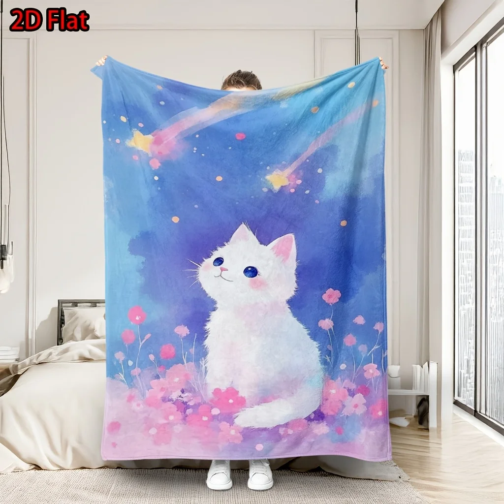 Ultra Soft Kitten Dream Throw Blanket Aesthetic Nursery Bed Decor Kids Baby Fleece Fluffy Comforter Gift Cozy Star Night