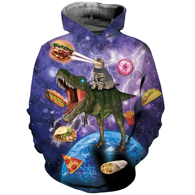 

Galaxy Cat Riding Dinosaur Shark Graphic Hoodie Men Clothing Unisex 3D Print New In Hoodies Women Harajuku Fashion Y2k Pullover