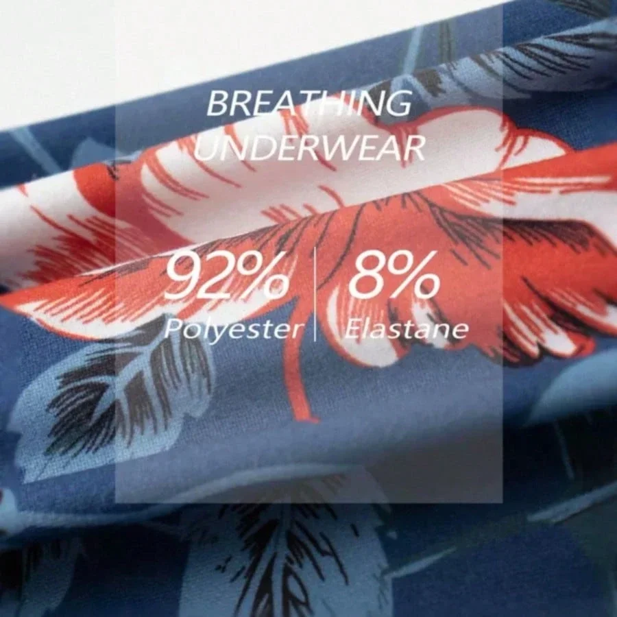 

Mens Floral Print Boxer Shorts Breathable Polyester Elastane Comfortable Underwear