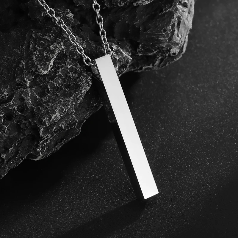 High-Quality Stainless Steel Glossy Cubic Column Pendant Necklace Men Women Simple Trendy Three-Dimensional Long Jewelry Gift