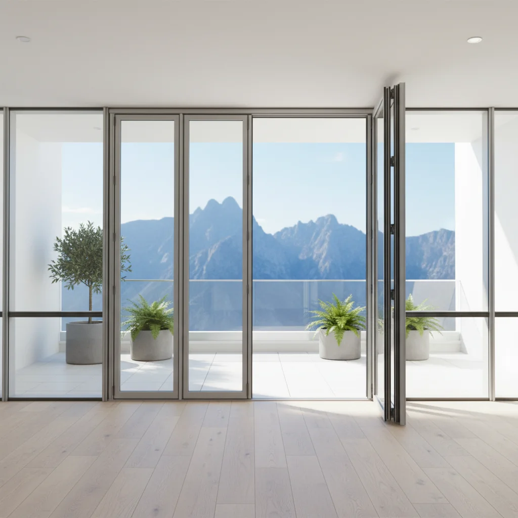 

High Quality Balcony UV Protective Folding Door Tempered Glass Manual Panoramic Double Fold Doors Exquisite Fold Up Doors