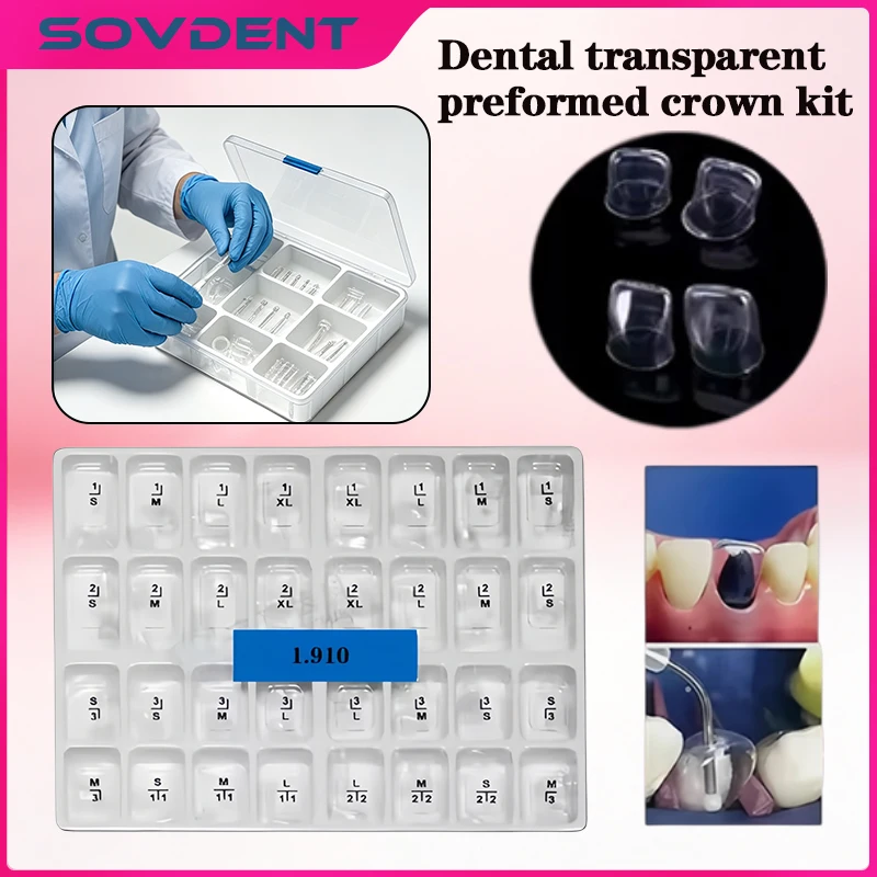1Box Dental Transparent Precrown Temporary Preformed Molar Tooth Crown Adult Kid Anterior Postduous Transparent Dentist Material