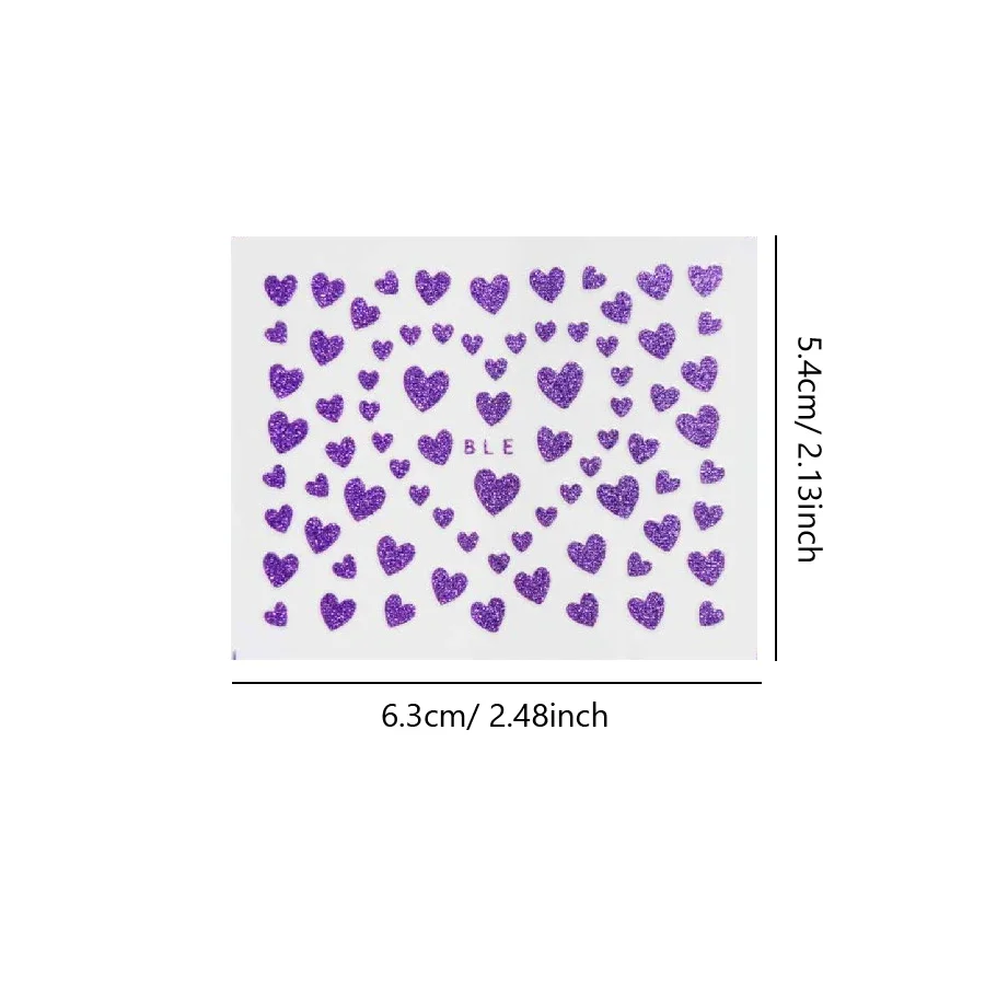 10Pcs 3D Nail Stickers with Glitter Powder Sweet Heart Nail Decals Gold Silver Black Sexy Red Nail Art Decorations