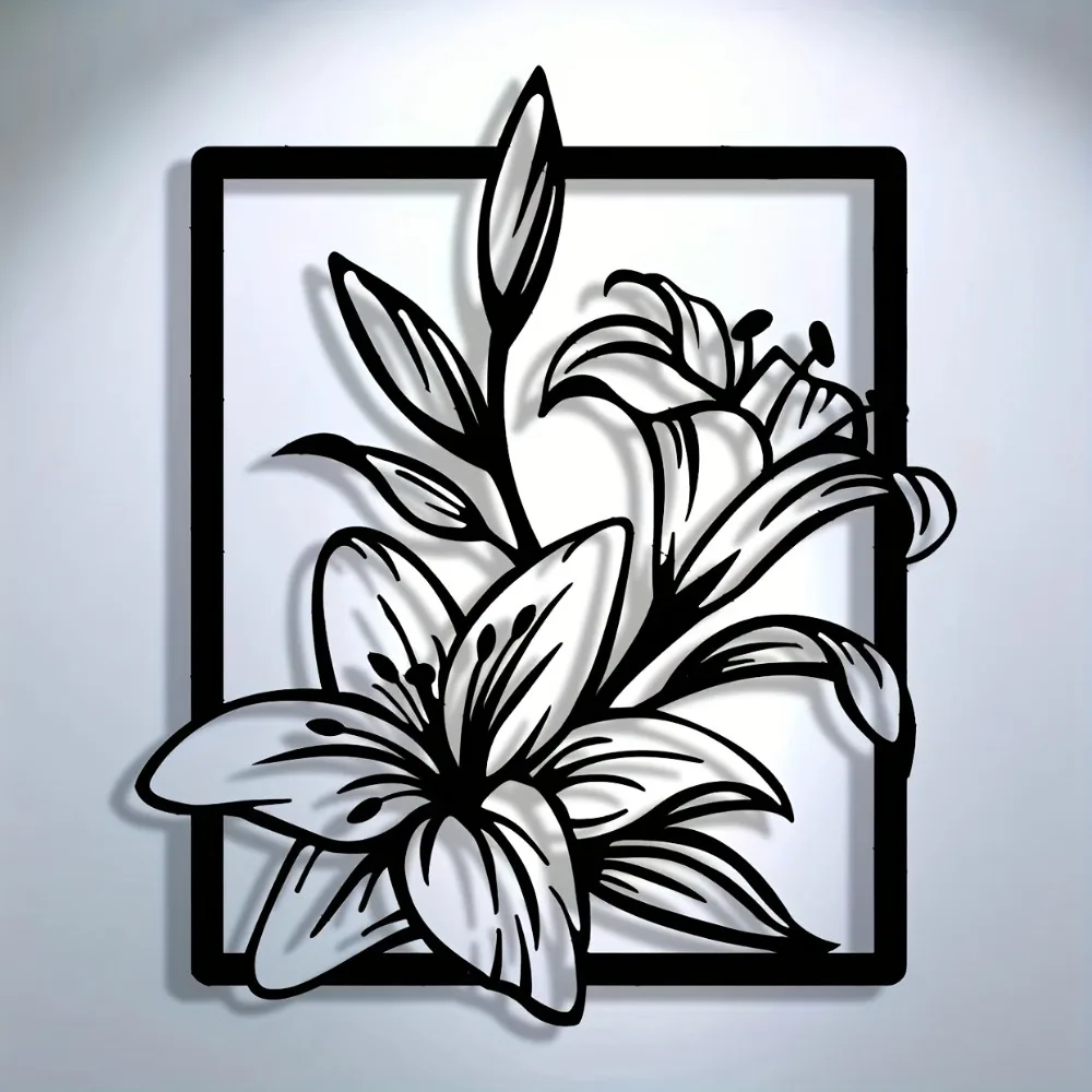 Hollow Iron Wall Art Metal Lily Decor - Modern Removable Metal Sign for Home Garden Office, Durable Housewarming Gift