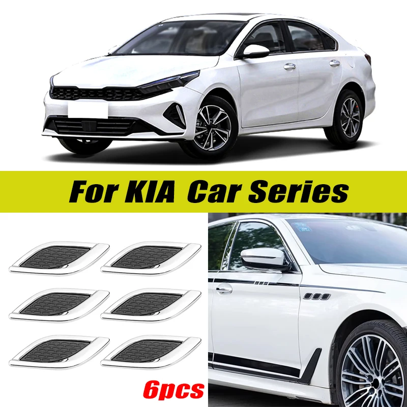 6Pcs Chrome / Black 3D Car Side Fender Air Vent Hood Scoop Outlet Cover Decorative Trim For KIA K5 Forte Sportage Sorento Seltos