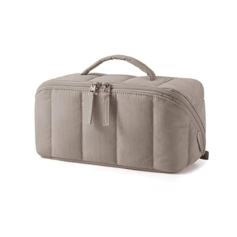 Portable Travel Makeup Bag Water-resistant Puffy Padded Cosmetic Case Large Capacity Open Flat Make Up Organizer Pouch for Women