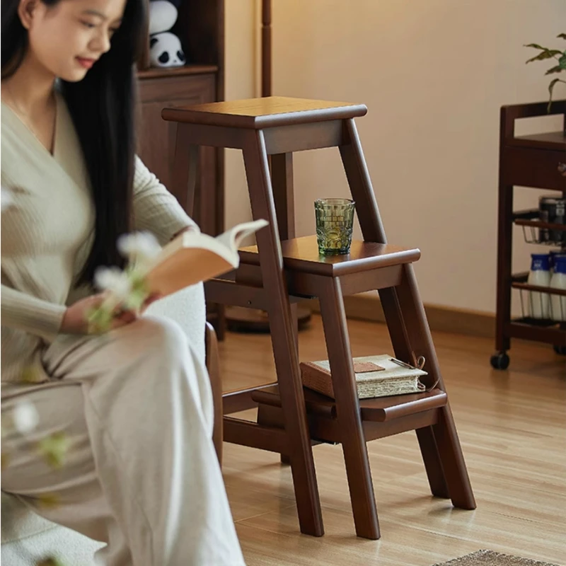 

Foldable Solid Wood Step Stool 2-in-1 3-Step Stool Thickened Flower Stand Ladder Home Climbing Step Stools Stepladder Seat
