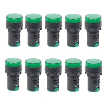 10Pcs 녹색 버튼 22mm 패널 마운트 LED 전원 표시기 파일럿 신호등 램프 AD16-22 12V 24V 110V 220V