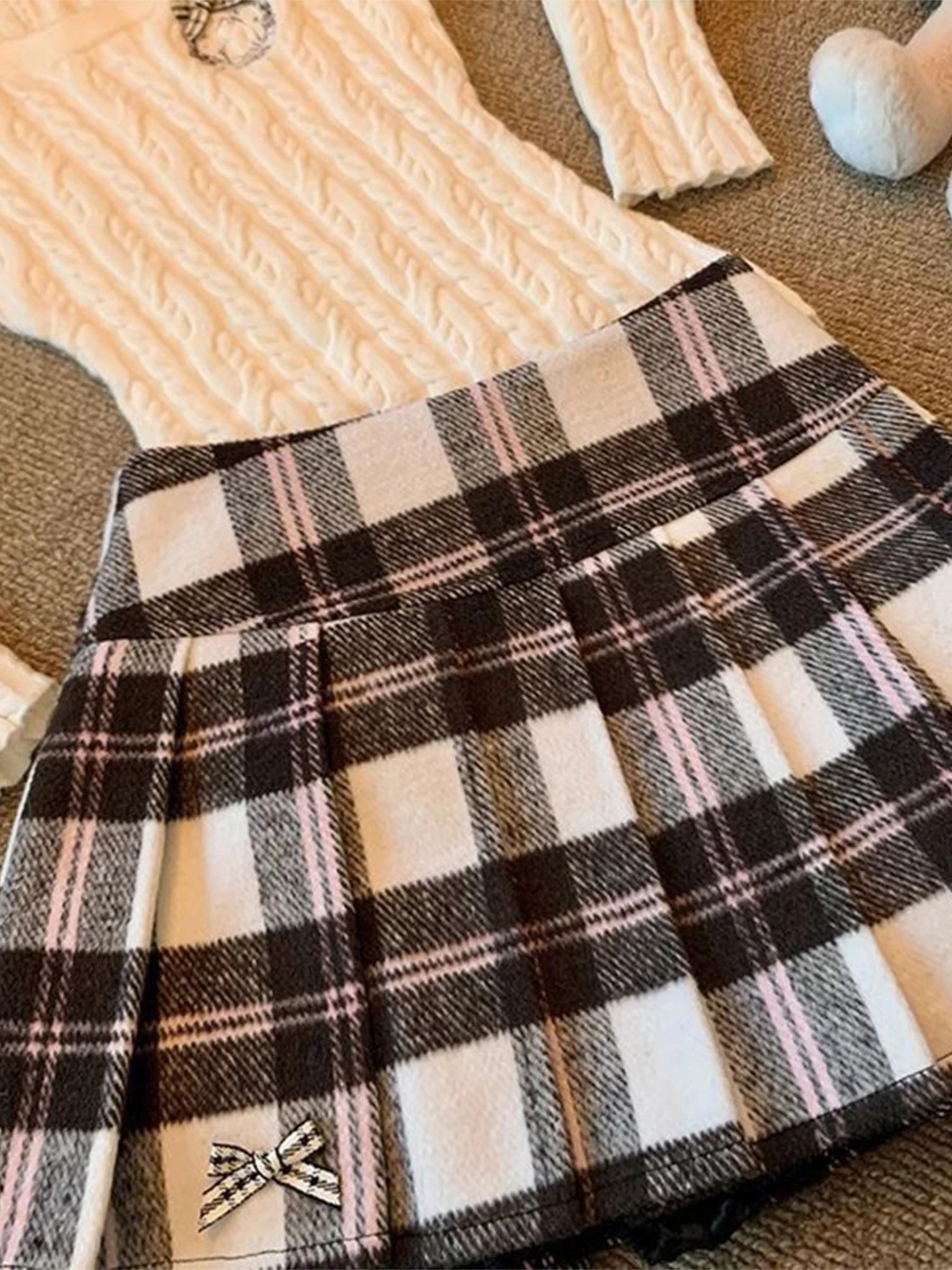 تنورة صوفية مربعات بخصر مرتفع للنساء، موديل جديد لخريف وشتاء 2023، تصميم أمريكي أنيق على شكل حرف A، تنورة متعددة الاستخدامات...