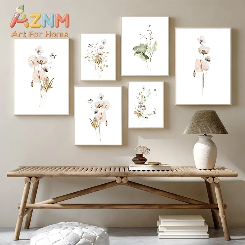Floral Bouquet Watercolor Art Painting Japanese Ikebana Flowers Wall Pictures Minimalist Poster Canvas Print Bedroom Home Dec