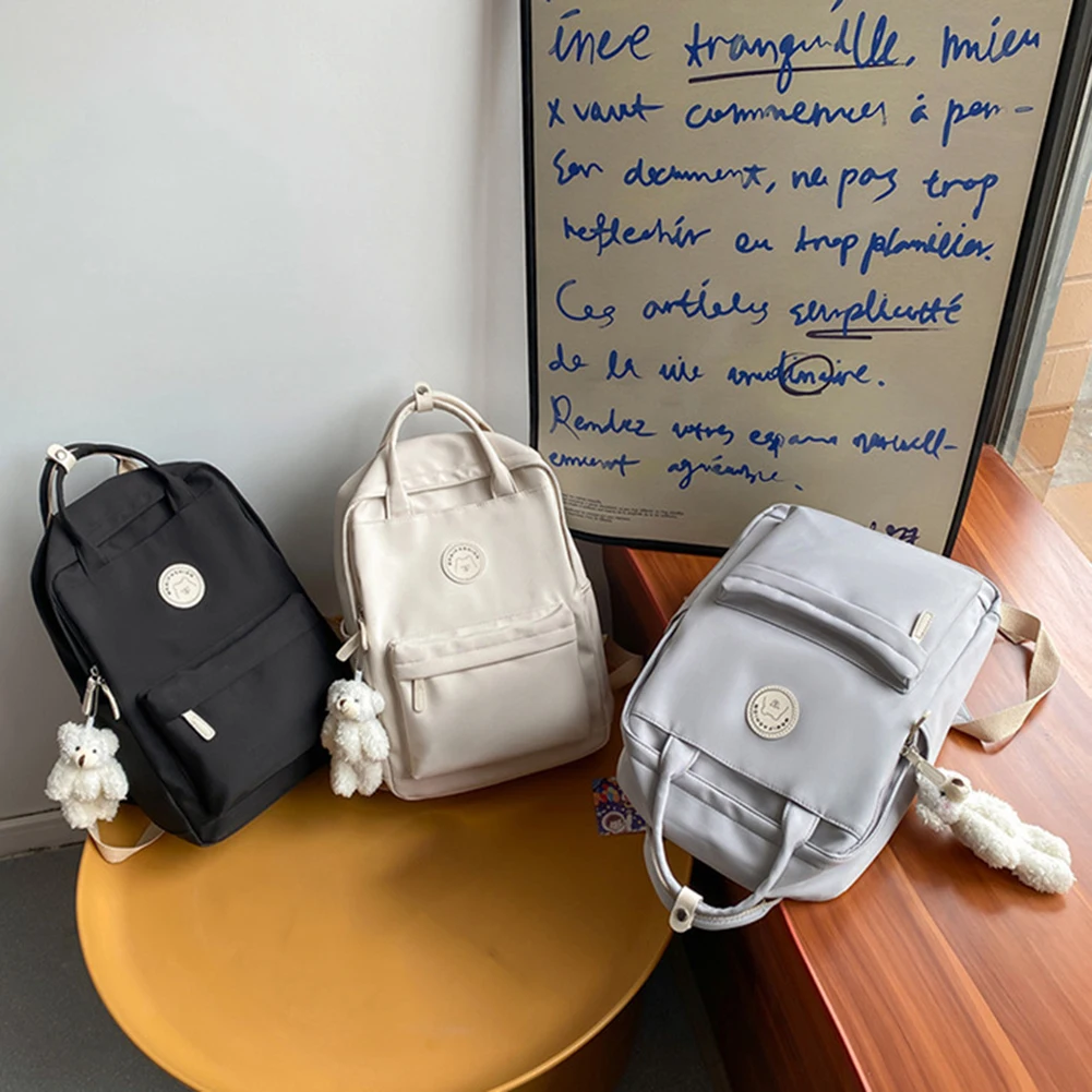 Teens Campus Daypack Large Capacity with Plush Pendant Childrens Rucksack Solid for Work Camping Sports Travel Backpack