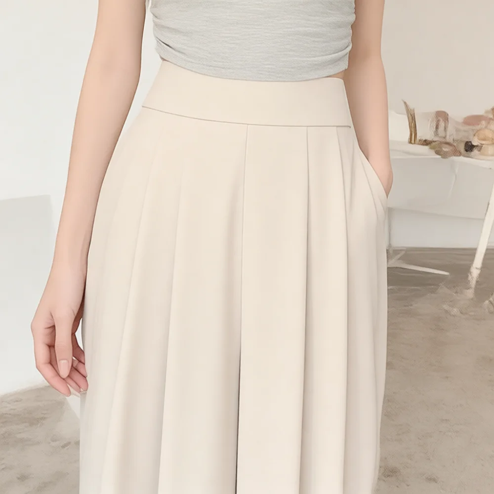 High Waist Wide Leg Trousers Casual Pleated Culottes Loose Fit Comfortable Drape Suit Pants Spring Summer Female Office Wear