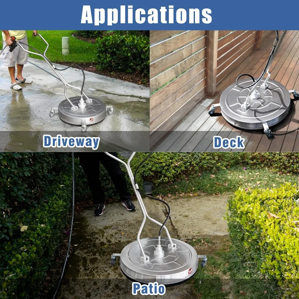 Detergente per superfici per idropulitrice da 30 pollici con quattro ruote, doppie maniglie, costruzione in acciaio inossidabile, due adattatori per tubi flessibili e Fou