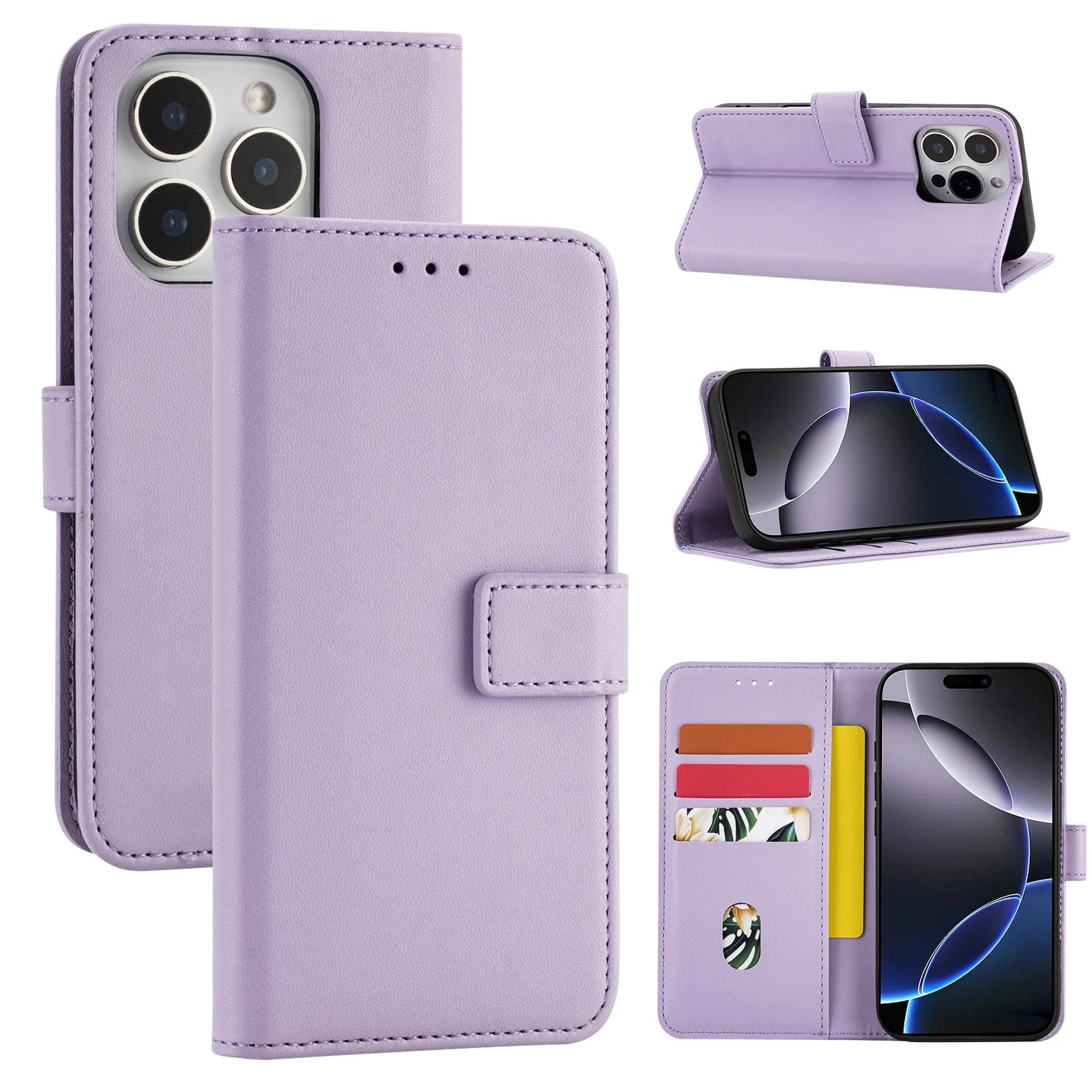 Flip Wallet Schutzhülle für iPhone 17Pro Max/16/15/14/13/12/11Promax Xs/Max Xr 7/8 Se2022 Handyhülle Einfach und Stilvoll mit Kartenfach Kunstleder Schutzcover – Detail 3