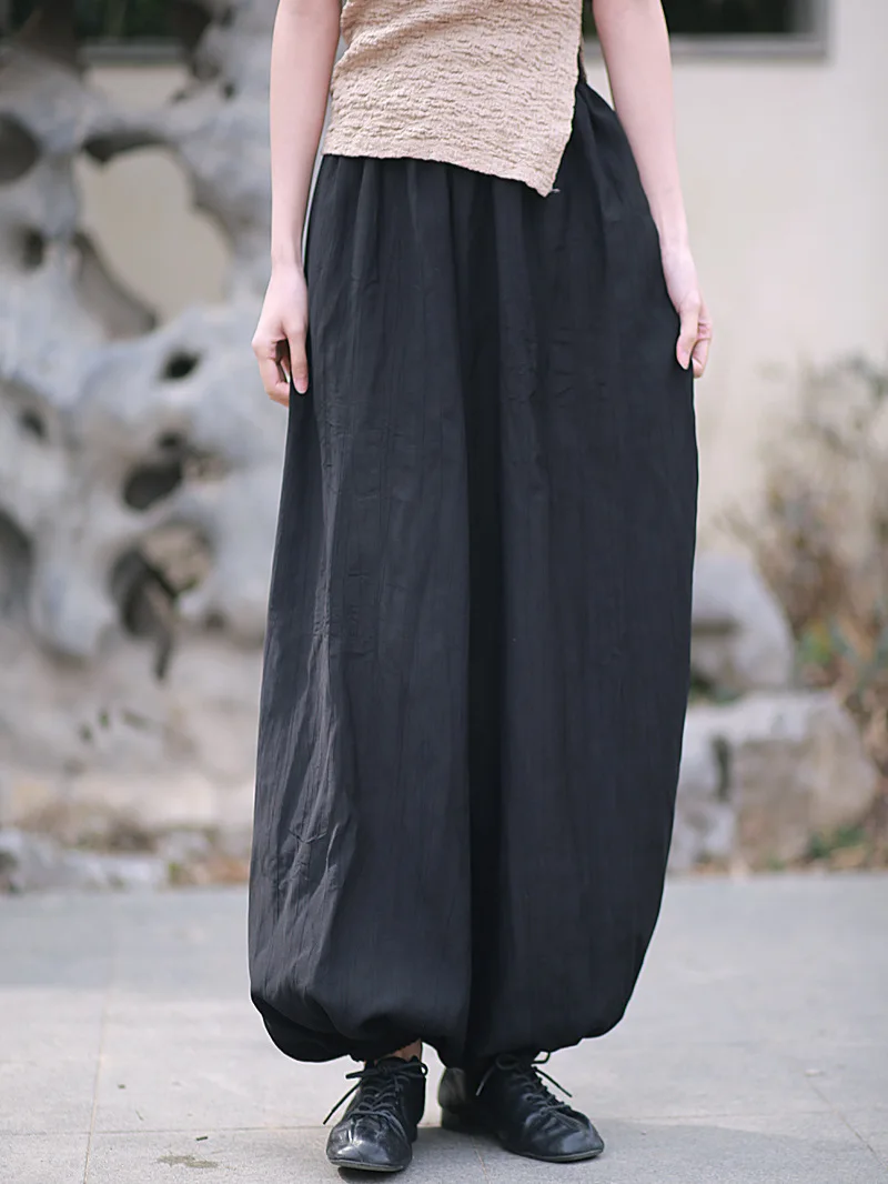 TIYIHAILEY Long Lantern Pants for Women, Spring Autumn Casual Trousers Ladies Elastic Waist, 2025 New Fashion Black Beige