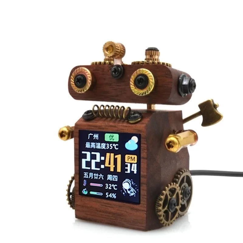 WIFI Weather Desk Clock Creative Smart Robot Digit Table Clocks Wooden Desktop Ornament Office Desktop Decoration Ornament