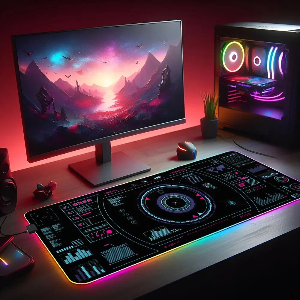لوحة ماوس RGB على الطراز السيبراني واجهة UI للخيال العلمي LED توهج حصيرة الألعاب المطاط المضادة للانزلاق حصيرة مكتبية ملحقات الكمبيوتر لوحة المفاتيح لوحة الماوس #4