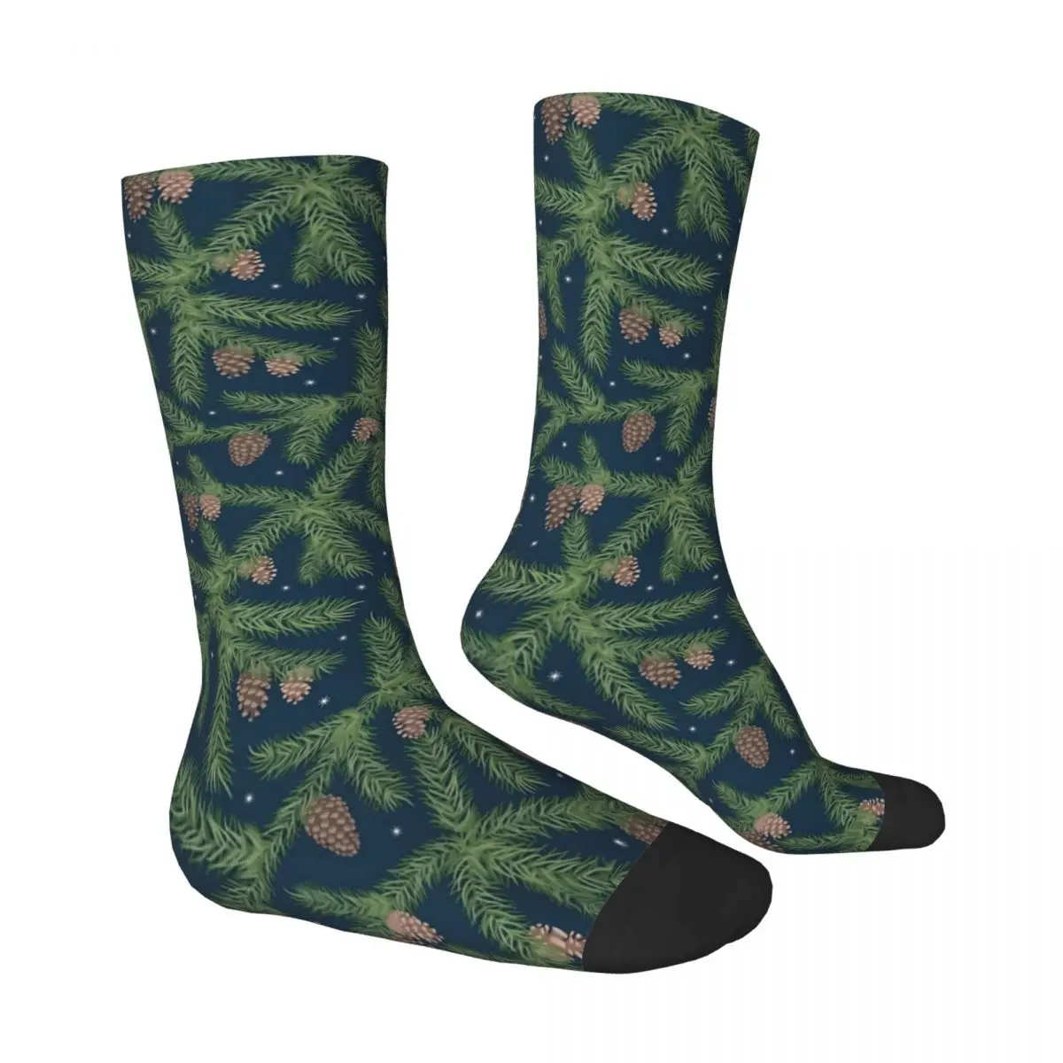 Medias de conos de pino con estampado de ramas, calcetines góticos estampados, calcetines antideslizantes de otoño para niñas, calcetines para correr de alta calidad