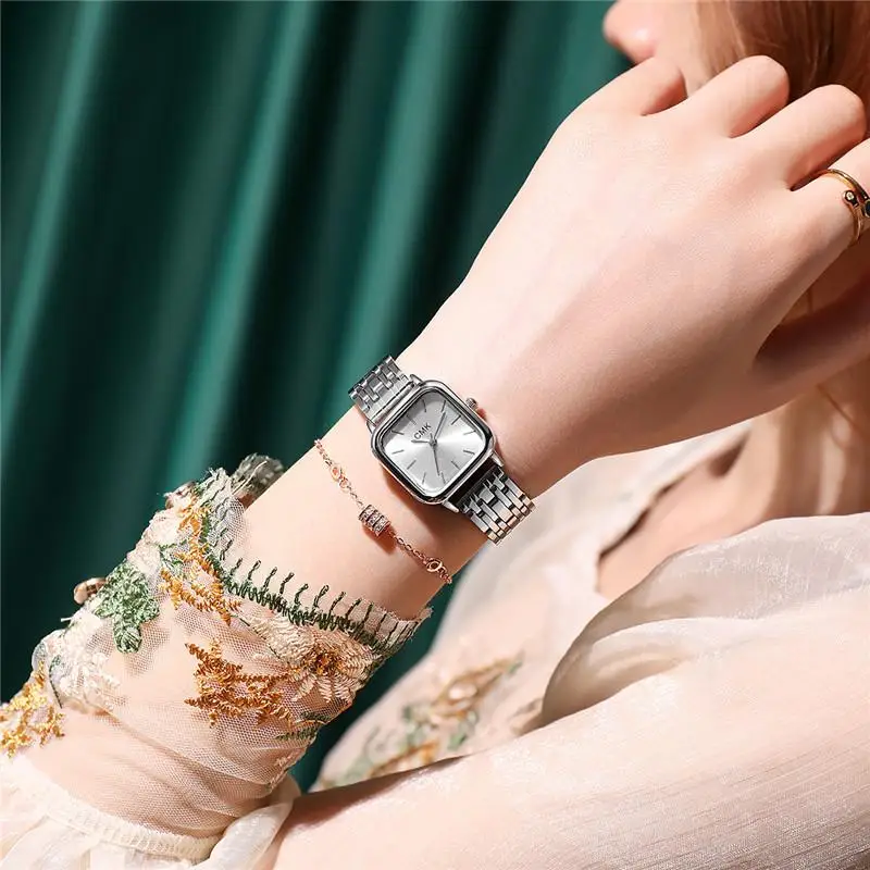 Hot Sale Women's Steel Strap Square Simple Scale Dial Quartz Watch Straight Women's Wristwatch