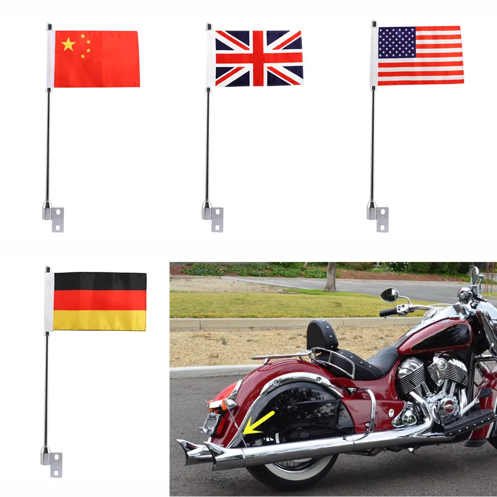 Motorcycle Flag Rear Side Vertical Mount Luggage Rack Saddlebag Flags with Pole For Indian Chief Vintage Classic Dark Horse New